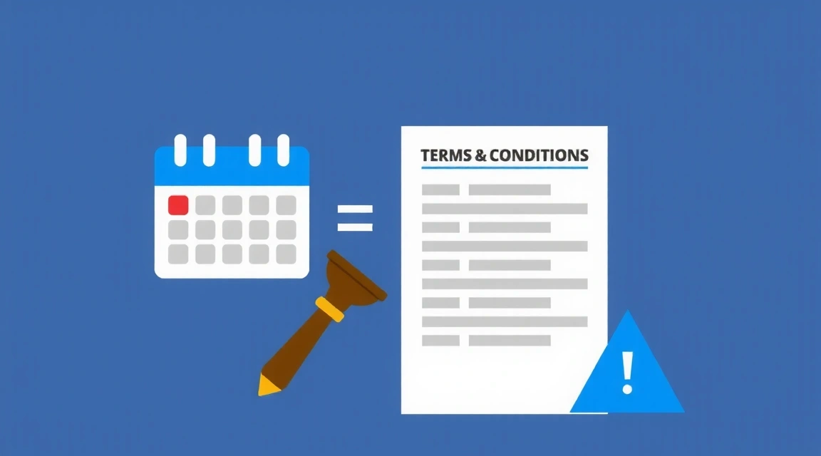 Ilustración de un calendario y un documento legal, simbolizando la modificación y duración de las condiciones