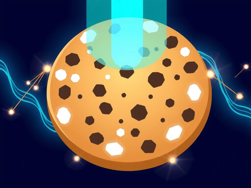 Ilustración de una galleta digital con chips, representando las cookies.