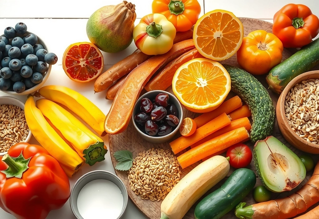 Mesa llena de una gran variedad de alimentos saludables y coloridos.